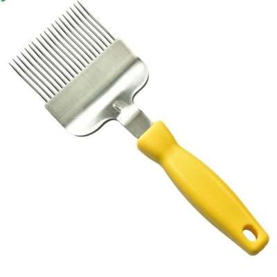 Furculita cu dinti din inox, mâner galben